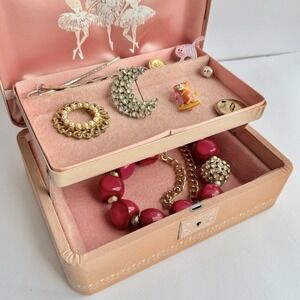 Vintage Farrington Mid Century Jewelry‎ Box Ballerinas Travel Ballet Satin USA